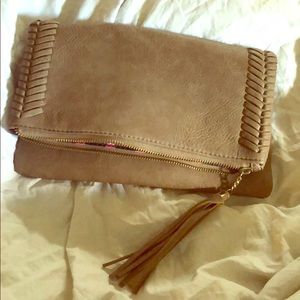 Brown braided clutch bag